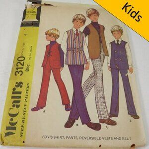 McCalls 3120 clothing pattern size 4 Boy shirt, pants, vest, belt (complete